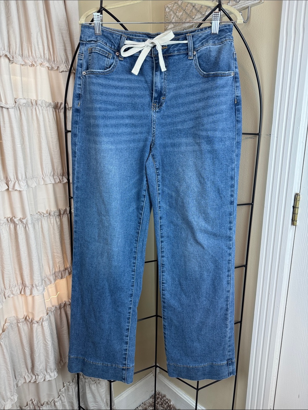 Sidefeel High-Waisted Wide-Leg Drawstring Jeans Women's 12